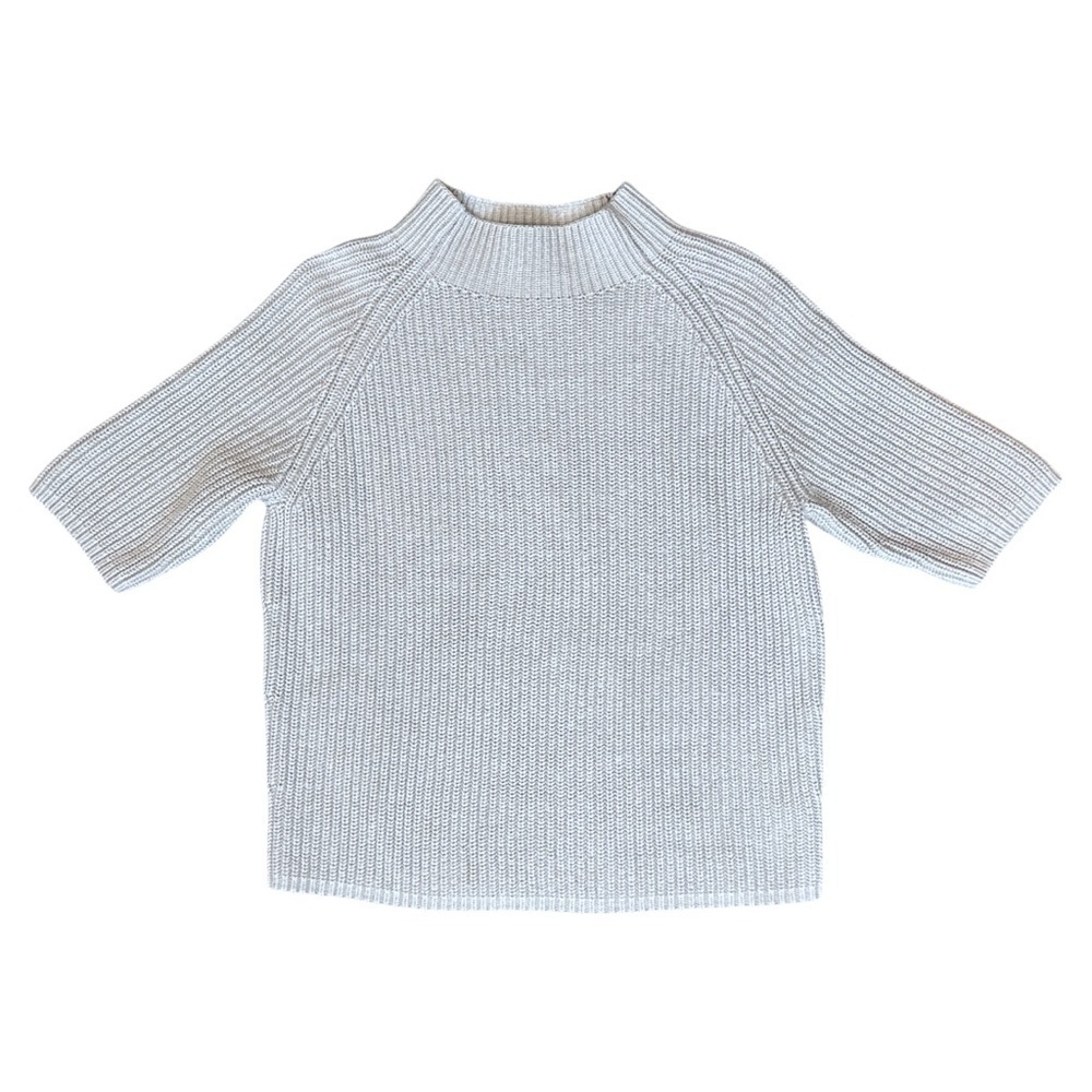Theory Jodi Cash Cotton 1/2 Short Sleeve Knit Mockneck Sweater Grey Women Medium